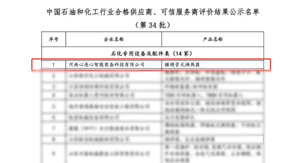 喜報！心連心智能裝備公司獲評中國石油和化工行業(yè)合格供應(yīng)商、可信服務(wù)商